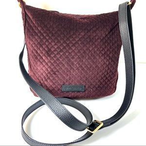 Vera Bradley burgundy velvet quilted crossbody purse with leather accents